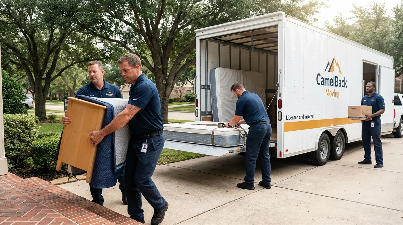 Crew loading residential truck for cross-state move from Yorba Linda, CA