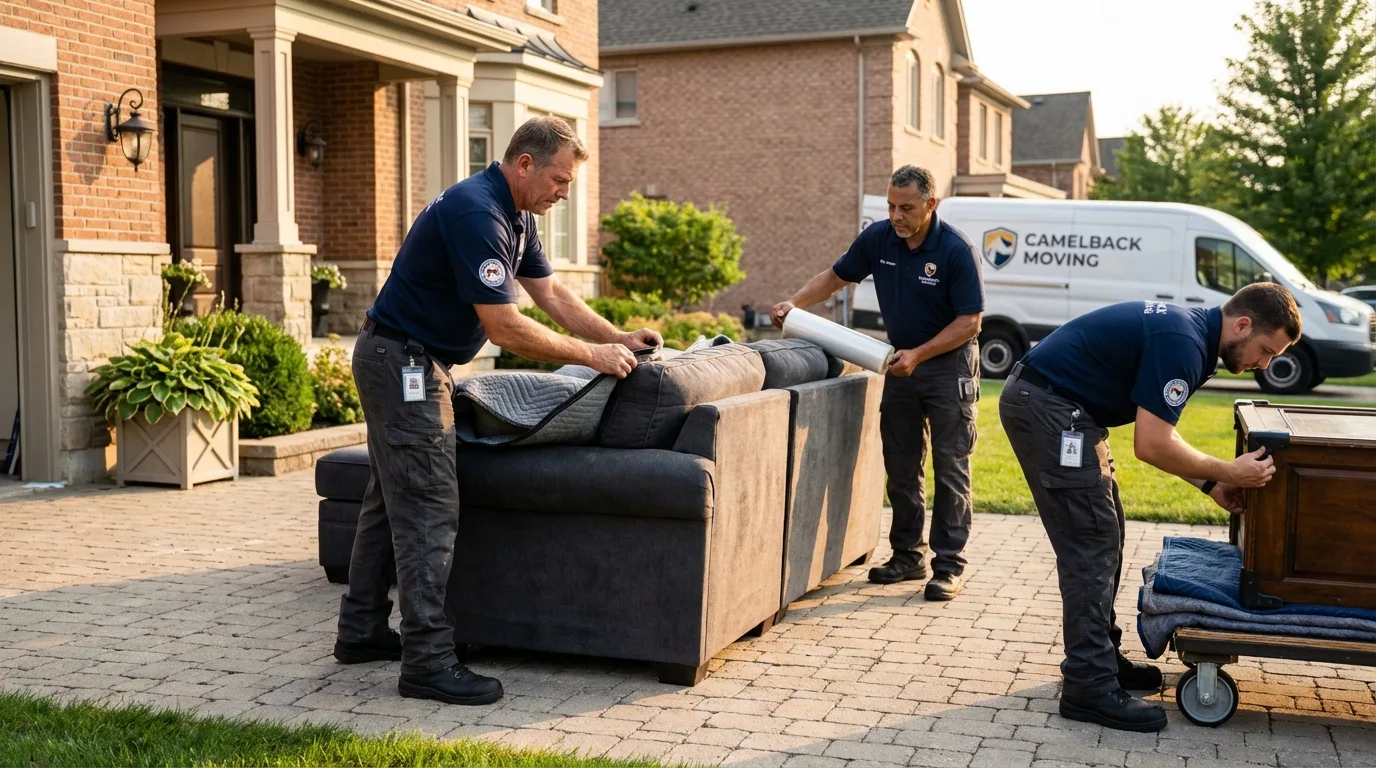 Large estate moving crew wrapping furniture in Yorba Linda, CA