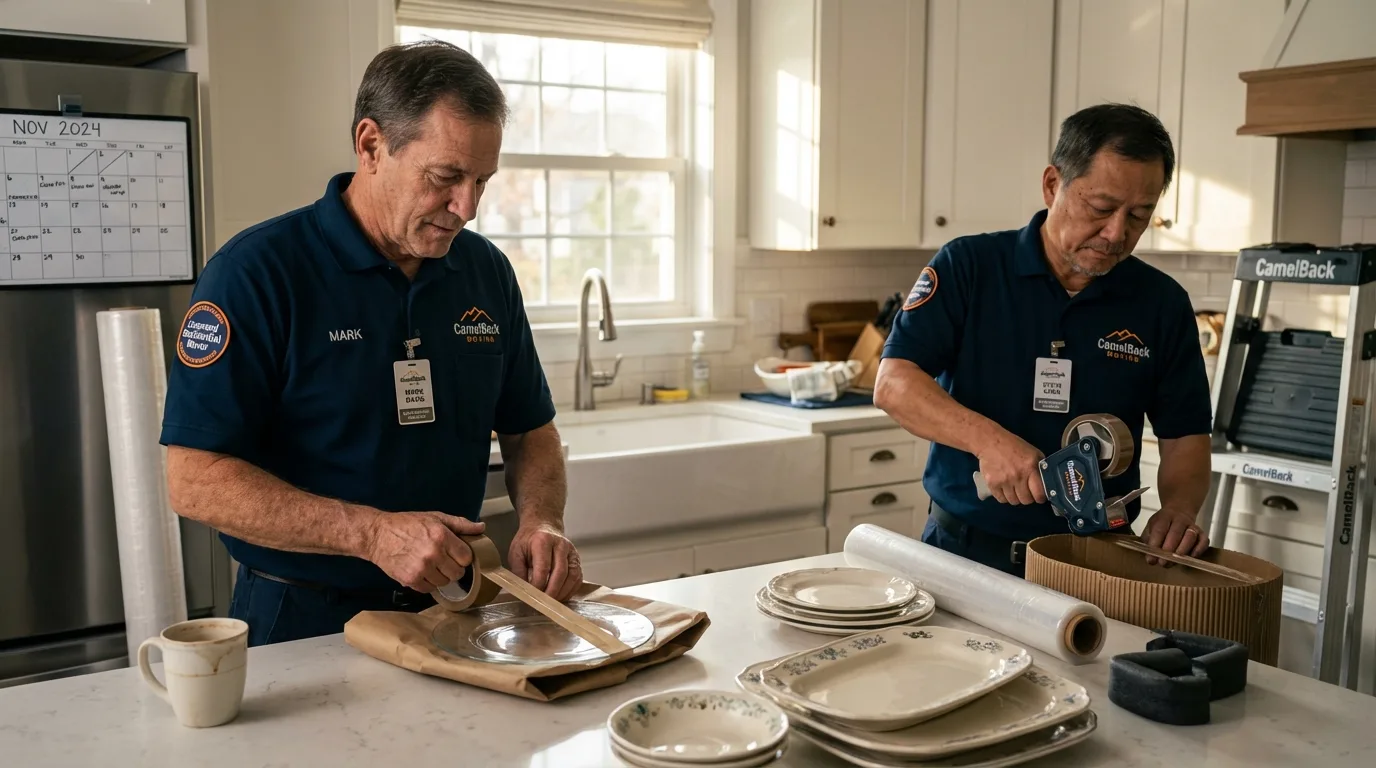 Professional crew packing kitchen dishware in Yorba Linda, CA