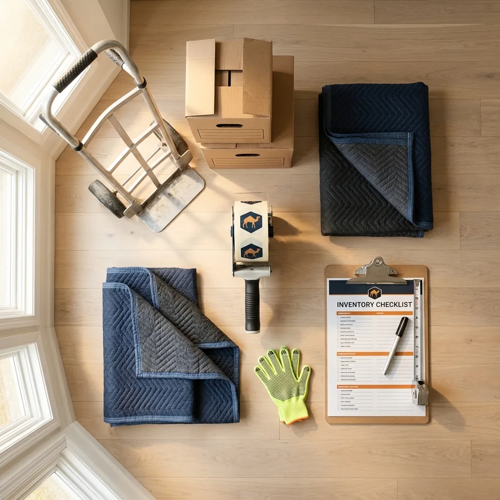 Professional moving supplies and packing materials layout for Yorba Linda residential relocations
